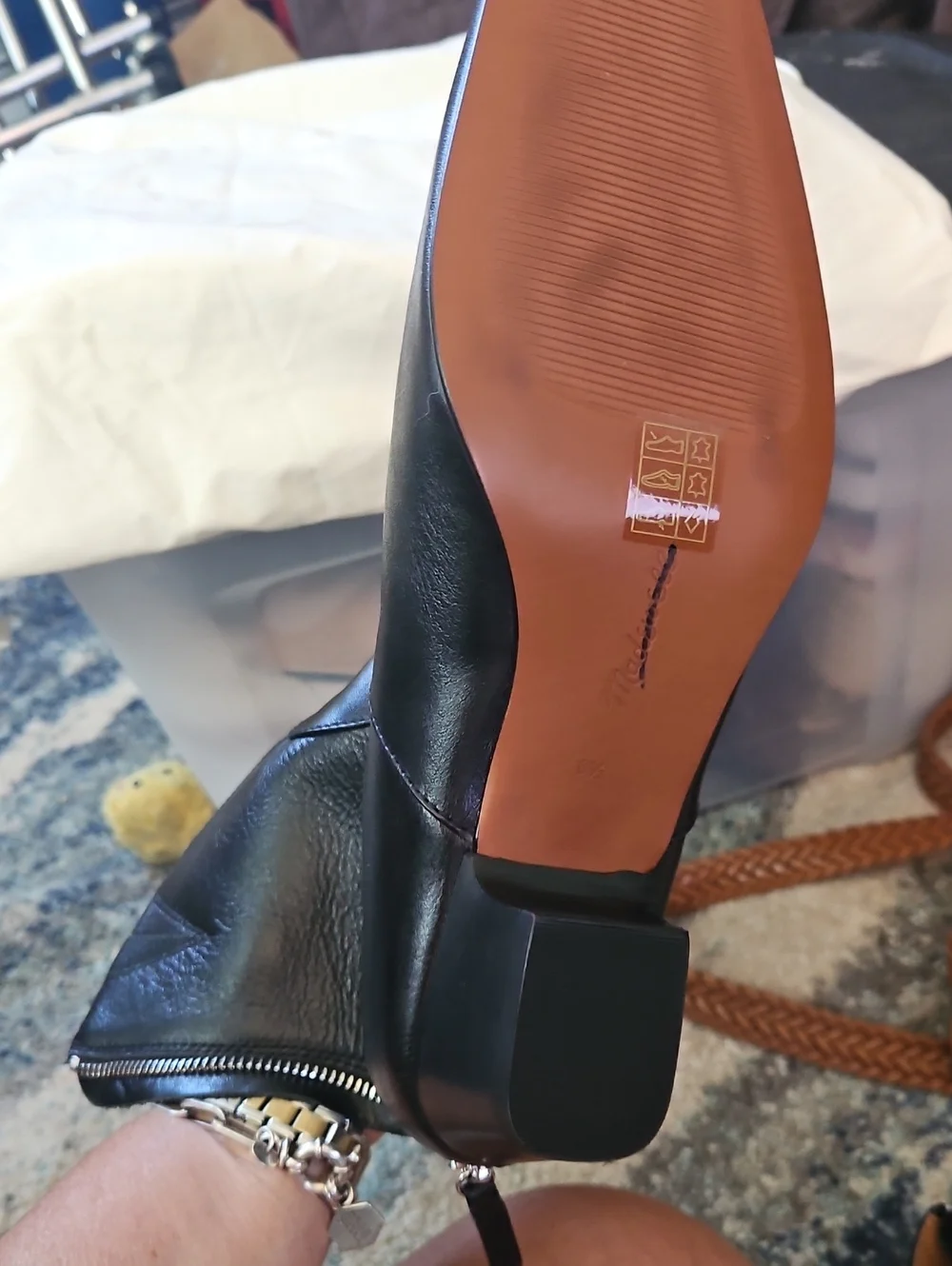 Madewell Black Leather Ankle Boots with Silver Zipper Accent - Picture 5 of 6